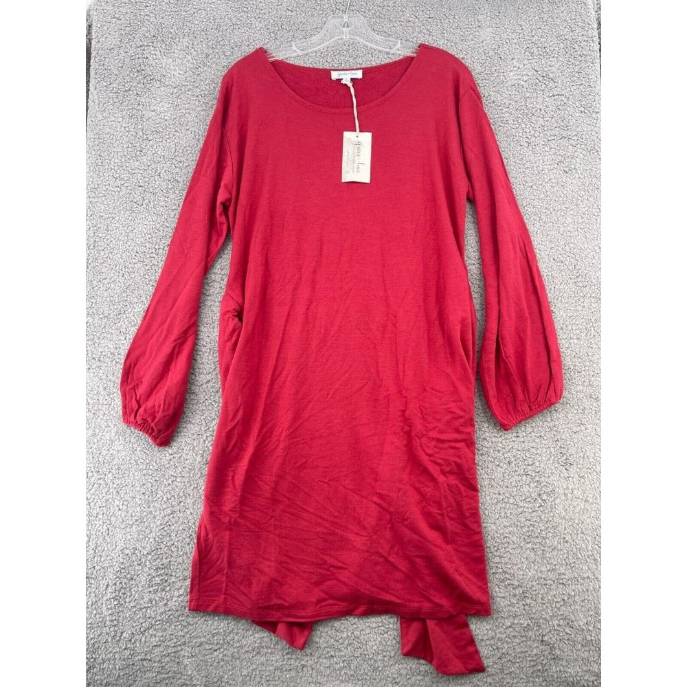 NEW Grace & Lace Womens Large Long Sleeve Red Pullover Dress Tie Waist Stretch